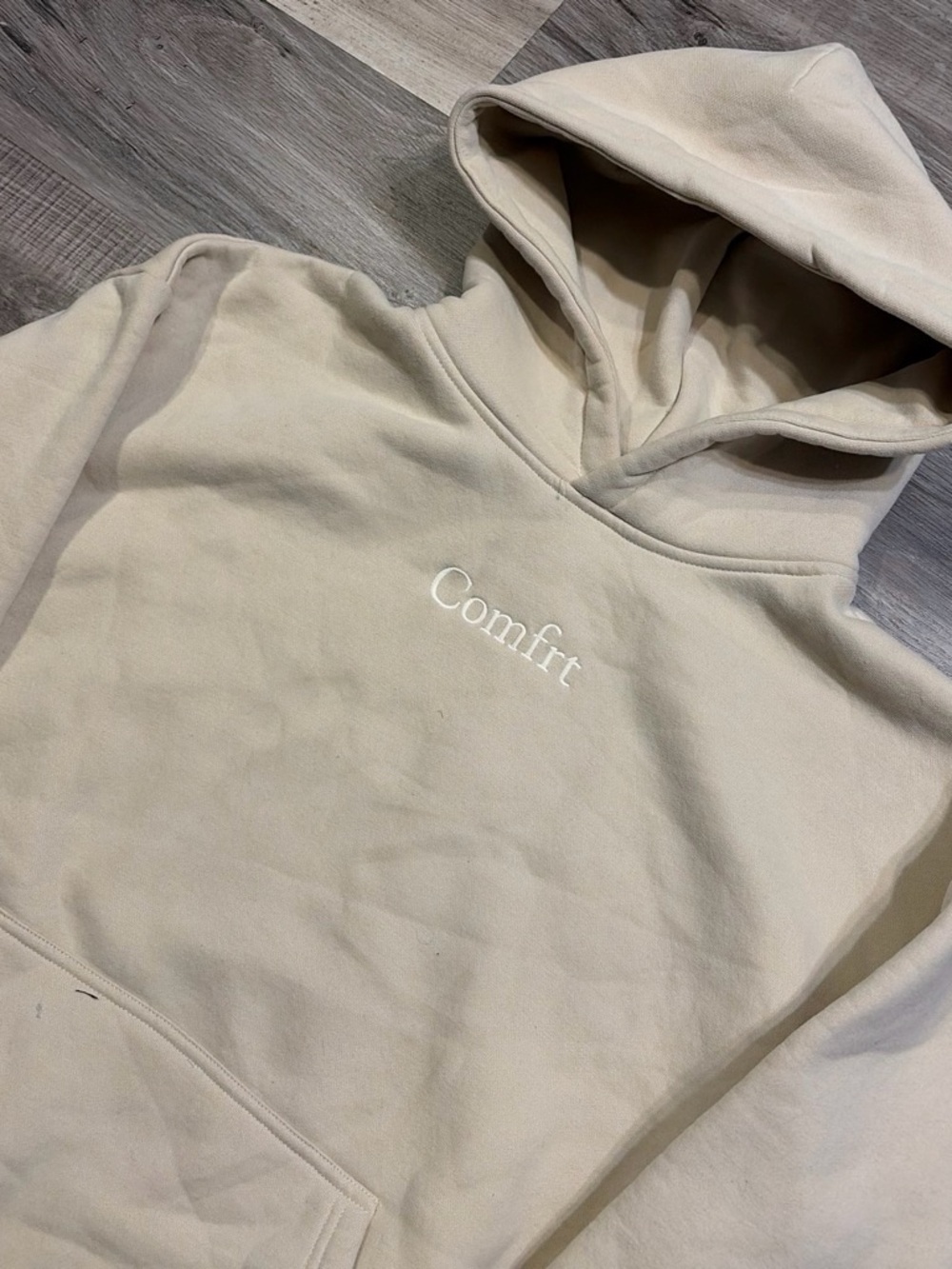 Comfrt Embroidered Cream Hoodie for Men - Picture 2 of 3